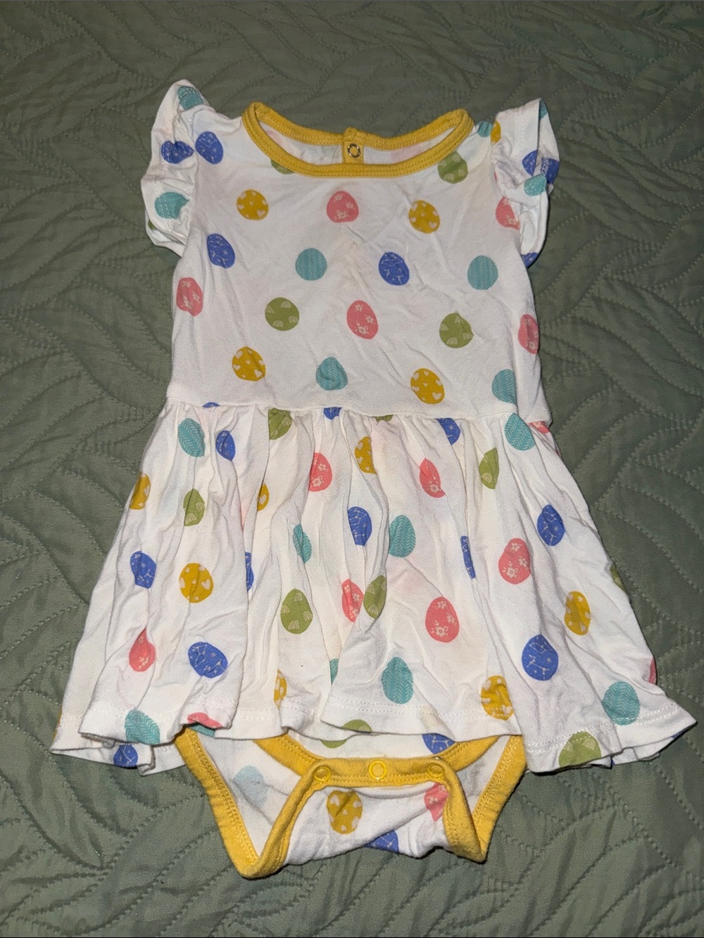 Kyte BABY White Polka Dot Eggs Infant  Dress with Yellow Trim